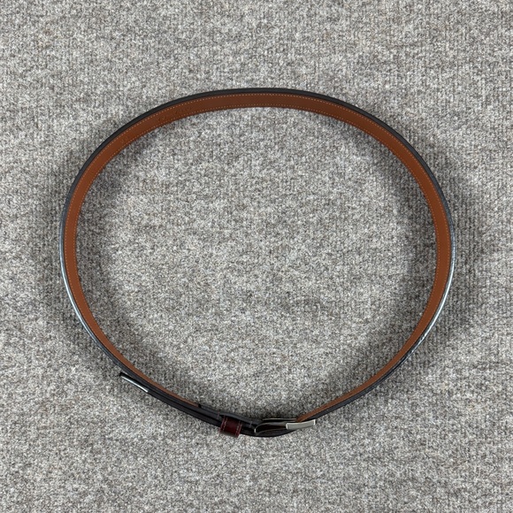 Johnston & Murphy Brown Maroon Red Leather Belt Men Size 38 Silver Square Buckle - Picture 4 of 12